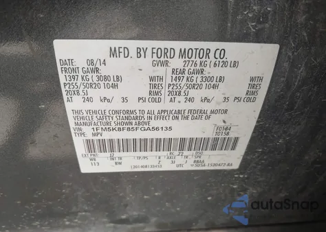 2015 Ford Explorer Limited z USA, uszkodzony, nr VIN 1FM5K8F85FGA56135